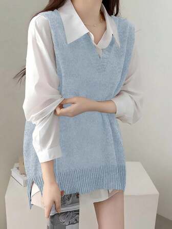New Arrival Women Casual Fashion Solid Color Collegiate Style Simple Elegant Sweater Vest, Autumn/Winter