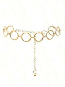1pc Personality Geometric Circle Single Layer Body Chain, Simple Punk Metal Waist Chain Women - 金子 - 查看 1