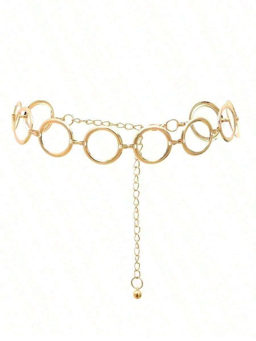 1pc Personality Geometric Circle Single Layer Body Chain, Simple Punk Metal Waist Chain Women - 金子 - 查看 1