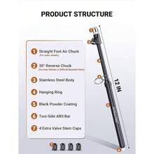 Heavy Duty Tire Pressure Gauge, Straight - On Dual Pressure Gauge Range 10 - 150 PSI, Gauge 4 Caps, Semi Truck Tire Gauge Truck, RV, Car - Initial - View 2