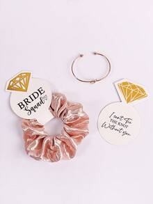 3件套婚礼新娘闪亮丝绒发圈+婚礼礼物钻石纸+心形手链组合套装