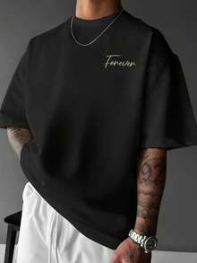 Camiseta de manga corta casual y versátil con estampado gráfico simple para hombres de K-GLORY - Negro - Ver 2