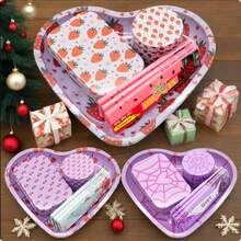 1 Set Heart-Shaped Tray Starter Smoking Kit, Includes 18cm*16cm Heart-Shaped Tray, 3 Different Flavored Rolling Papers, 11cm King Size Flavored Rolling Papers, Patterned Metal Grinder, 3 Piece Set, Slow & Even Burning, Suitable For Parties, Holidays, Valentine's Day Gifts - Multicolor - View 2