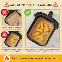 50/100 piezas Forros desechables antiadherentes para freidora de aire Moroder - Rectangulares, papel de hornear a prueba de aceite e impermeable, adecuado para freidoras de aire de doble capa, excelente para freír papas fritas, nuggets de pollo, alitas y talla grande. - Multicolor - Ver 8