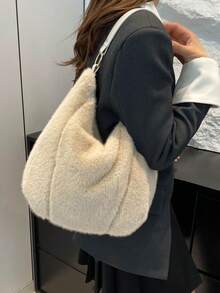 新款时尚百搭简约纯色复古软皮月牙形大容量手提包单肩包小众高端休闲日常学院风购物轻薄奢华韩版度假旅行斜挎包女 - 彩色 - 查看 6