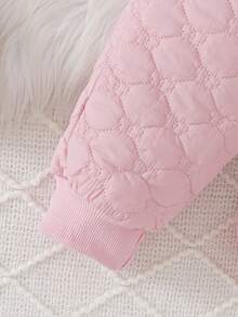 Conjunto de 2 piezas de chaqueta de cárdigan acanalada con cuello Peter Pan y flores 3D + pantalones para niña - Rosa - Ver 7