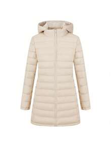 Giolshon 女士休闲连帽羽绒服，带口袋，轻便绗缝外套，适合春秋冬日常穿着，双面可穿设计 - 白色 - 查看 8