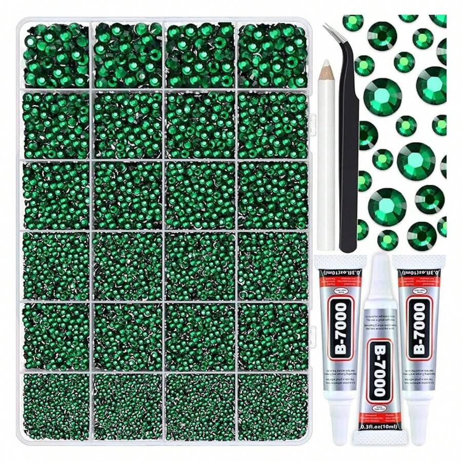25000PCS Green Resin Flatback Rhinestones For Crafts Tumblers Shoes Celebration Makeup Dration, Emerald Flatback Gems For Graduation Cap Bling, Bedazzling Crystals With B7000 Glue - 多色116 - 查看 1