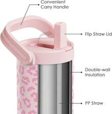 Pink Bow Stainless Steel Straw Lid Tumbler 30oz With Carry Handle For Women Girls, Insulated Travel Coffee Cup, Gift For Sports Outdoor Workout Christmas Birthday - 豹皮2 - 查看 2