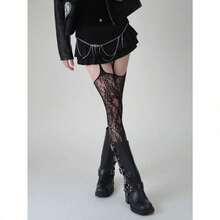 1/2 Pairs Of Flower Vine Suspender Stockings, Women's One-Piece Lace Jacquard Fishnet Stockings - 黑色 - 查看 2