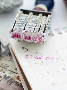 1枚复古日期印章，适用于剪贴簿，杂货风格仿邮戳效果，木质印章，滚筒印章 - 彩色 - 查看 7