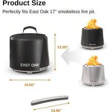 EAST OAK 17'' Fire Pit Cover For Outdoor Smokeless Firepit 500D Heavy Duty Fabric Waterproof Dustproof And AllWeather Resistant Black 16.85"Dia X 12.59"H