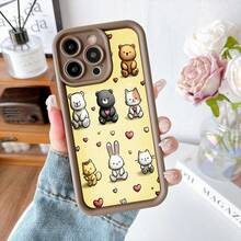 Cubierta de teléfono con borde negro y diseño amarillo con estampado de animales kawaii corazones y texto amor para uso diario y regalo - Negro - Ver 5