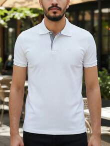 Ogochi Men's Basic Plain Polo Shirt With Logo, No Pocket, Original - White - View 3