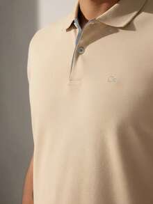 Ogochi Men's Basic Plain Polo Shirt With Logo, No Pocket, Original - Cream - View 6