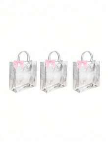 10pcs DIY Bow Transparent Gift Bags With Handles, Blue & Pink Bow Clear Plastic Party Favor Bags, Reusable For Baby Shower, Gender Reveal, Birthday, Mother's Day, Wedding And More - Transparent - View 12