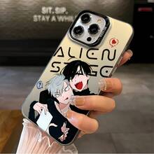 Funda de Teléfono con Diseño de Alien Anime Tierno y Divertido, Compatible con 17, 16e, 16, 15, 14, 13, 12, 11,, Pro,,, X, XR, XSMAX, 8, Plus, Cubierta Trasera Mate Anticaídas, Accesorioóvil,Cubierta del Dispositivo,Funda deóvil de Dibujos Animados,Accesorio de Teléfono17 17promax - Negro - Ver 3