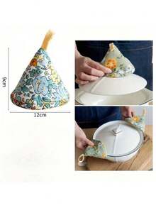 1件装印花家用三角锅帽铁锅防烫隔热帽套悬挂式厨房砂锅铁锅手柄手套 - 彩色 - 查看 3