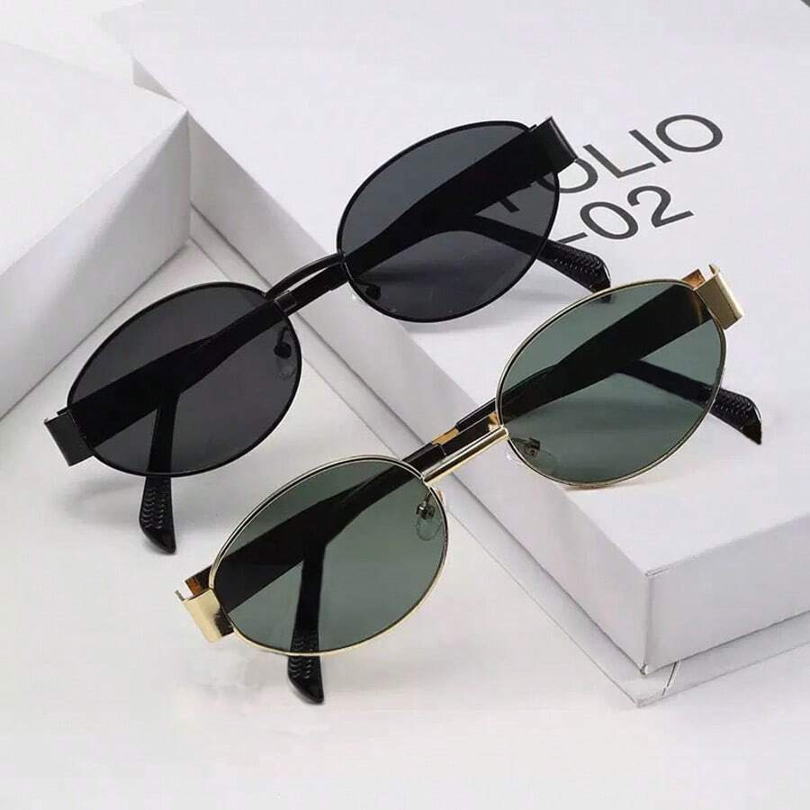 2 piezas Juego de gafas ovaladas de moda para mujer, adecuadas para salidas a la playa con amigos, elegantes y con estilo