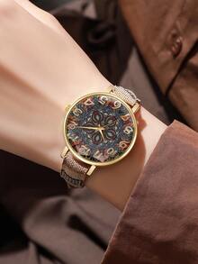 1pc Women's Elegant Fashion Personalized Numeric Dial Quartz Wrist Watch, & Chic (Watch Box Not Included) - Màu be - Xem 3