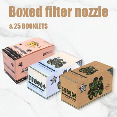 25pcs/Box, 50 Sheets Per Book, Filter Paper Suitable For 78mm/110mm Rolling Paper, 3 Color Options (Brown, Silver, Pink), Slow-Burning, Individually Packaged, For Home, Party Use, Smoking Accessories, Valentine's Day Gift, Birthday Gift