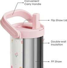 Pink Bow Stainless Steel Straw Lid Tumbler 30oz With Carry Handle For Women Girls, Insulated Travel Coffee Cup, Gift For Sports Outdoor Workout Christmas Birthday - 花的 - 查看 2