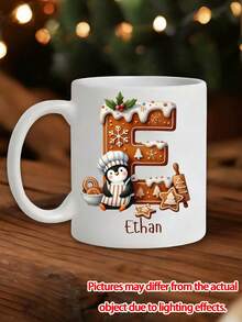 1/2/4pcs Personalized Custom Text Gingerbread Initial Mug | Custom Mug For Friend Holiday Surprise Gift, Long-Distance Friendship Christmas Keepsake, Daily Office Coffee/Tea Cup, Friend Gifting Accent - Multicolor - View 9