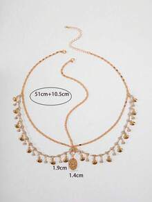 1件女士时尚简约金属链水钻几何圆环项链，镶嵌贝壳多层流苏头饰，几何链贝壳额链，派对礼物（手工制作，链长可定制，水钻数量不定） - 金色 - 查看 7