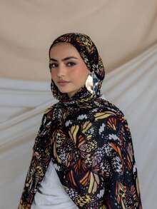 1件女士波西米亚风印花莫代尔头巾，秋冬街头情侣围巾，适合日常佩戴 - 彩色 - 查看 2
