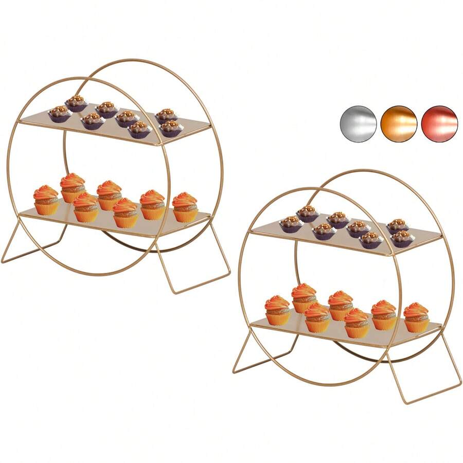 2-Tier 30cm Golden Tray Ferris Wheel Party Decoration Kit - Gold - View 1