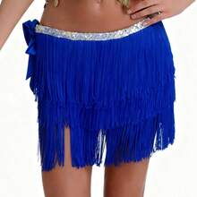 带流苏的肚皮舞臀巾，性感拉丁舞腰带，适合肚皮舞练习、瑜伽健身、弗拉明戈表演，流苏裹裙 - 彩色 - 查看 14
