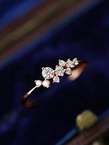1 S925 Sterling Silver Irregular Shiny Zirconia Utra-Fine Ring, Versatile For Daily Commuting For Women - Rose Gold - View 8