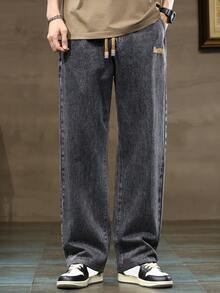 男士休閒束口腰帶破洞水洗牛仔褲