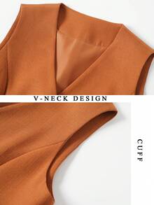 Áo khoác vest không tay cổ chữ V cài một hàng khuy thời trang dành cho nữ mùa xuân/thu. - trái cam - Xem 10