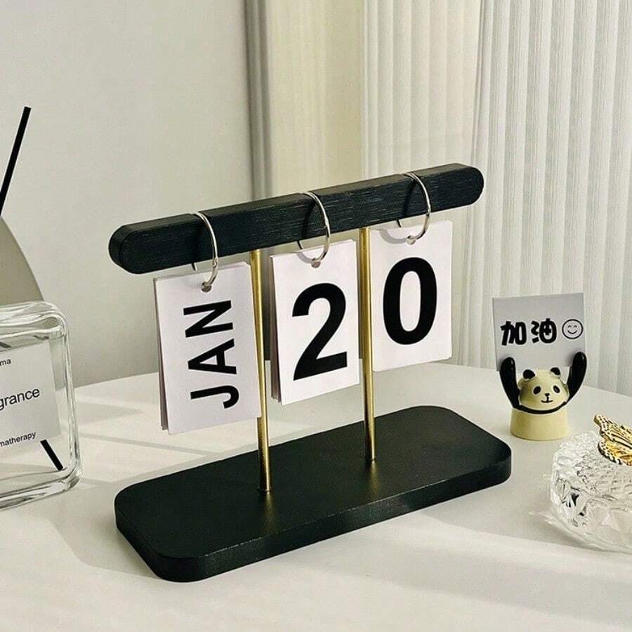 1pc Nordic Style Luxury Flip Page Calendar Desktop Organizer, Home Decor For Living Room, Entryway, Office, Bookshelf Back To School - Black - View 1