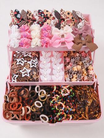 448件/套 可爱公主蝴蝶结发夹、弹力发圈、发带、发卡、女士发饰，适合日常使用