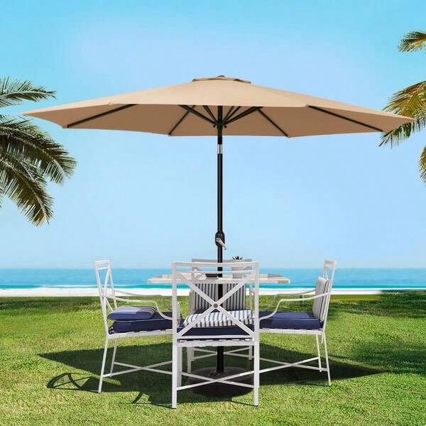 Outdoor Umbrella 3m Beige Pole Umbrellas Stand, Sun Beach Garden Patio Gazebo Shade, Tiltable Shading Water Resis...