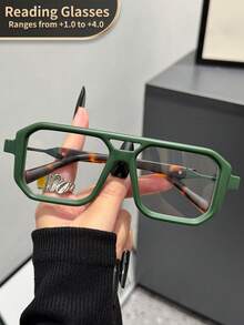 LiMiaoMiao 1pc Rectangular Double Bridge Vintage Reading Glasses, Clear Transparent Computer Reading Glasses, Magnification +1.0 To +4.0, Unisex - trong suốt - Xem 38