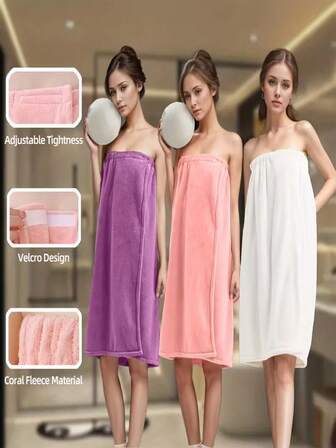 1 st WF plyschig korall sammet badkjol för kvinnor - mjuk, absorberande, snabbtorkande, föll inte, blekningsbeständig, 89 x 143 cm stor badhandduk med resårband - perfekt för hemmaspa och badrumskomfort, finns i lila, rosa, vit