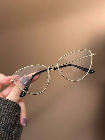 1 pieza Gafas de moda con montura de metal dorado con forma de ojo de gato para niños, de alta calidad, sin receta, con lentes transparentes, de estilo elegante y a la moda, adecuadas para adolescentes, previenen la fatiga visual, para uso en computadora, TV, juegos y teléfonos inteligentes