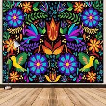 GOAOK Mexican Tapestry, Colorful Mexico Floral Traditional Aesthetic Hippie Tapestries, Mexican Ornate  Pastel Flowers Plant Tapestry Wall Hanging For Bedroom Living Room 60"X40" White XRLC - trắng - Xem 3