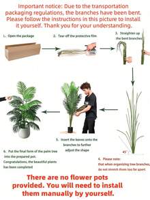 1pc Large Artificial Plant, Fake Palm Tree, Tropical Palm Leaves, Faux Palm Plant, Imitation Coconut Palm, Tall Tree, Indoor Realistic Plastic Monster Leaves Decor For Home, Garden, Office