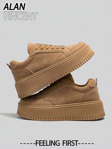 Alan Vincent [厚底系列] 新款女士休闲鞋，女士厚底鞋，棕色鞋，舒适运动鞋，增高5厘米，派对鞋，适合娇小女性，透气运动鞋，时尚百搭 - 棕色 - 查看 8