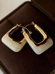 1 Pair Fashionable Exaggerated Geometric Gold Round Earrings, Feminine Style, Women's Metal Earrings, Suitable For Parties And Banquets, Heavy Jewelry - Multicolor 14 - View 4