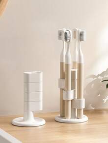 2 件装 360° 旋转台面牙刷架 - 四层树形设计浴室收纳架，多功能，可放置化妆刷和笔 - 彩色 - 查看 3