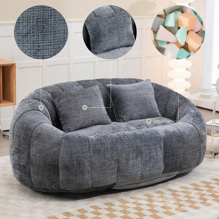 Beanbag Sofa, Lazy Sofa, Durable And Comfortable Lounge Chair, High Back Beanbag Chair For Adults And Children, Indoor And Outdoor, Soft Yellow Chenille Lounge Chair - Gray + Chenille + Foam - View 1
