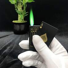 Green Flame Ace Lighter, Red Flame Love Lighter, Jet Torch Lighter, Refillable Butane Lighter, Spade Ace Cool Lighter With A Windproof Playing Card Design, Made Of Metal, Perfect For Outdoor And Indoor Use, BBQ, Candles - 黑色 - 查看 6