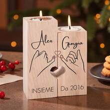 Customizable Wooden Candle Holder Set With Candles, Personalized Name Candle Holder, Sculptural Wood Centerpieces For Home Decor, Wedding And Living Room Table Decoration - Multicolor - View 2
