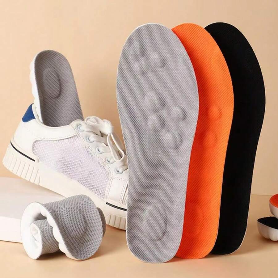 1 Pair Unisex Soft, Shock-Absorbing, High-Elasticity, Breathable Insoles; Moisture-Wicking, Odor-Resistant, Comfortable Massage Insoles; Fashionable, Flexible, Durable Shoe Inserts - Orange - View 1
