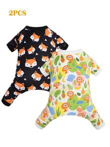 1/2 pièces Pyjama mignon à 4 pattes pour animaux de compagnie avec élément renard, vêtement de nuit chaud pour chat/chien - Noir - Voir 10